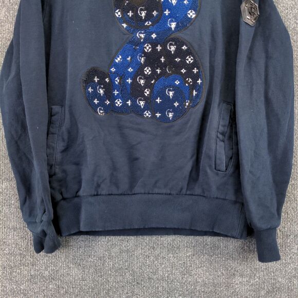 Avenue George V Paris Pullover Hoodie Size L Blue Embroidered Bear SEE DESC - Picture 8 of 12